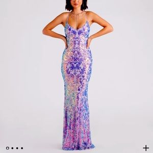 Windsor Lavender Taisia Formal Sequin Scroll Dress